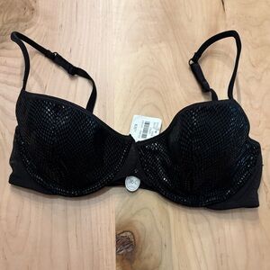 NWT La Senza Women’s Lightly Lined Demi Bra, Size 36C, Black With Pattern